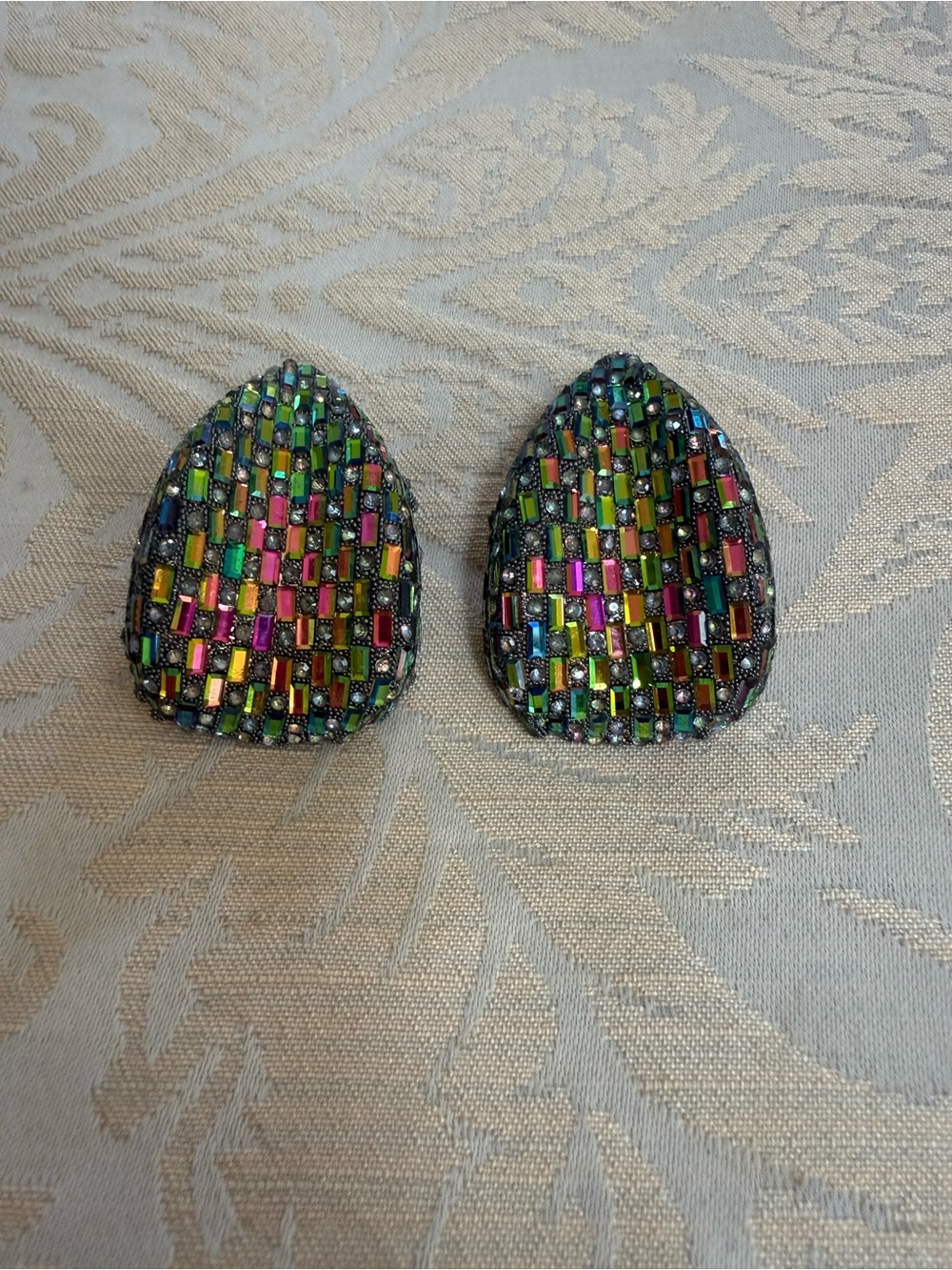 Vintage Crystal Multicolor Statement Pierced Earrings